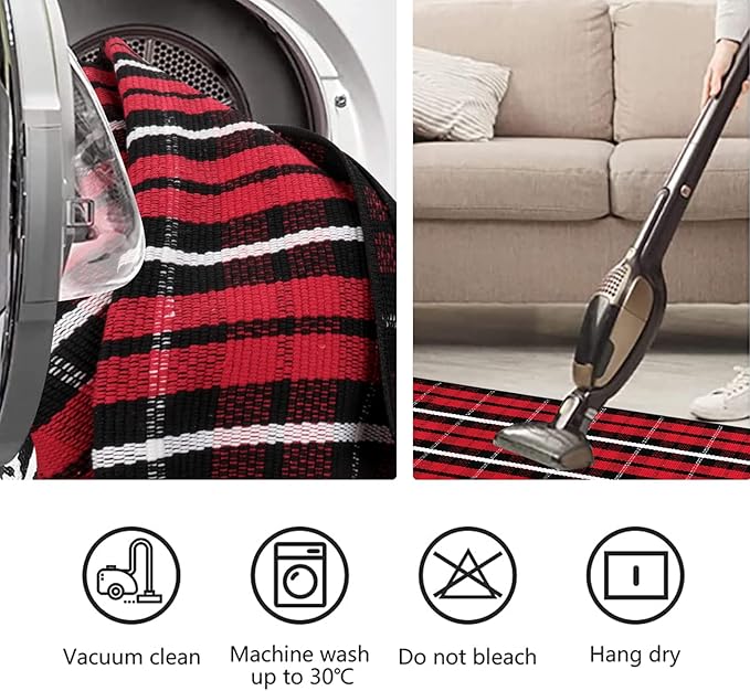 OJIA Washable Outdoor Rug 3'x5', Christmas Door Mats Outdoor Area Rug Red Plaid Rug Entryway Rugs Indoor Door Mat Front Porch Rug Cotton Floor Carpet for Entry/Patio/Bedroom/Living Room