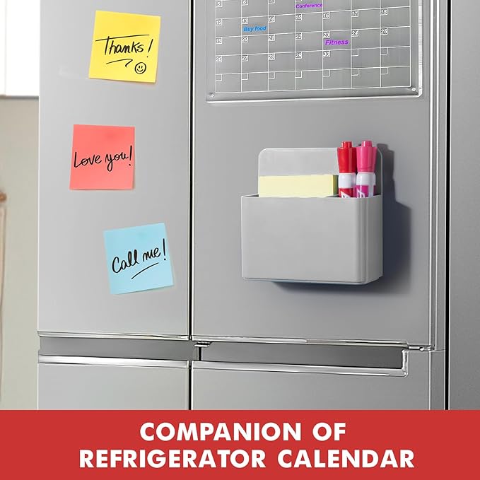 BEYGORM 2 Pack Plastic Magnetic Pen Holder for Refrigerator, Dry Erase Marker Holder for Whiteboard，Magnet School Locker Organizer Accessories, Pencil Cup, Pen Caddy, Classroom Organization(Grey)