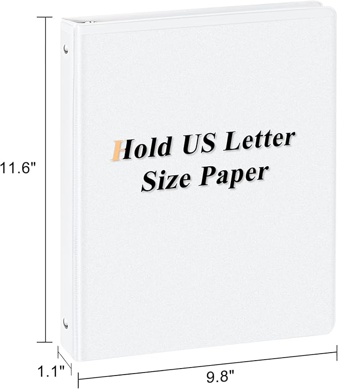 0.5-inch Round Ring Binder, Durable 1/2'' 3 Ring Binder Fit Letter Size Paper, Presentation View Binders, White,12-Pack