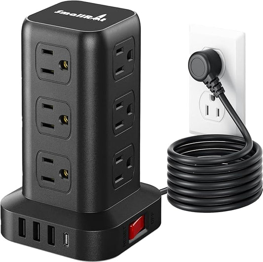 PD 20W USB C Surge Protector, Mini Power Strip Tower Travel 12 AC 4 USB Power Strip with USB Ports 6.5FT Overload Protection for Home Office