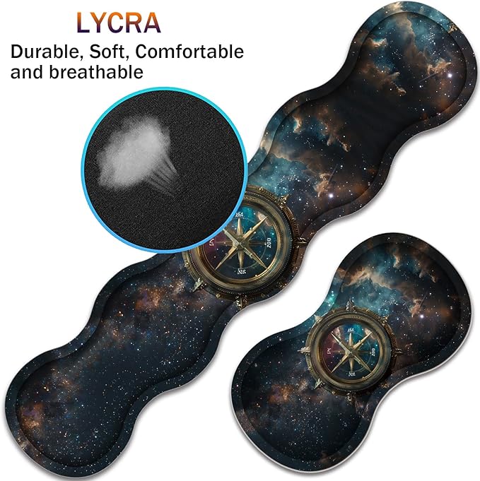 Large XXL Gaming Desk Mat 31.5"x 11.8", Ergonomic Keyboard Wrist Rest & Mouse Pad Wrist Rest + Coaster Set, Non-Slip Base, Memory Foam, Office and Home, Space Compass