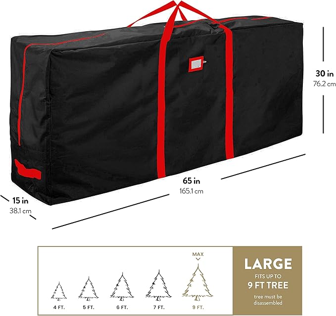 Zober Large Christmas Tree Storage Bag - Fits 9 Ft Artificial Trees - Tear Proof 600D Oxford Fabric Waterproof Christmas Tree Bag For Storage Box For Xmas - Strong, Durable Handles - Card Slot - Black