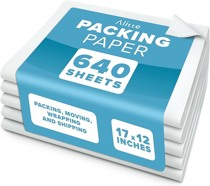 Packing Paper Sheets for Moving - 640 Sheets, Blank Newsprint Paper Sheets for Wrapping, Shipping, Arts & Crafts - Bulk Protective for Box Filler, Cushioning & Protecting Fragile Items - 12x17
