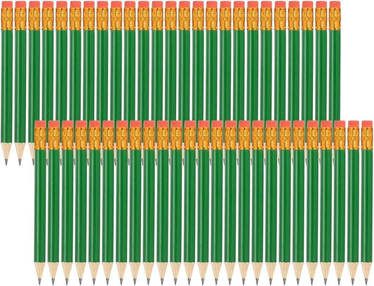 MECCANIXITY Golf Pencils with Erasers, 4" HB Mini Half Pencils Pre Sharpened Small Pens for Wedding Bridal Shower Game Office Writing Drawing(Green, Pack of 50)