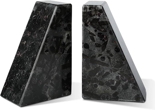 Marble Bookend for Heavy Books, Decorative Bookends for Shelves, Durable and Heavy-Duty Book End for Hardback Book & CDS, Unique Book Stopper & Holder, Meteorus, Set of 2