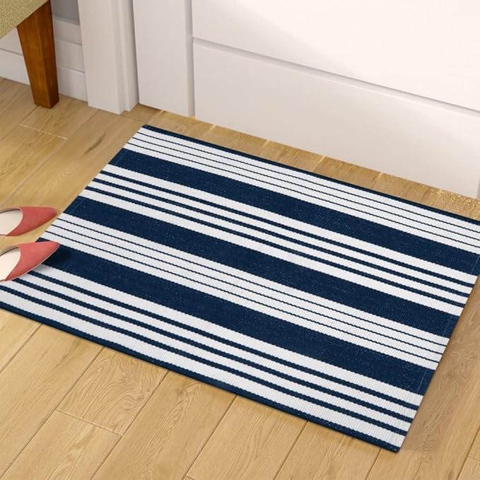 OJIA Front Door Mat Christmas Doormat 2'x3' Striped Front Door Rug Washable Holiday Door Mats Outdoor Cotton Woven Indoor Outdoor Rugs Farmhouse Small Area Rug for Porch/Entryway/Kitchen/Bathroom