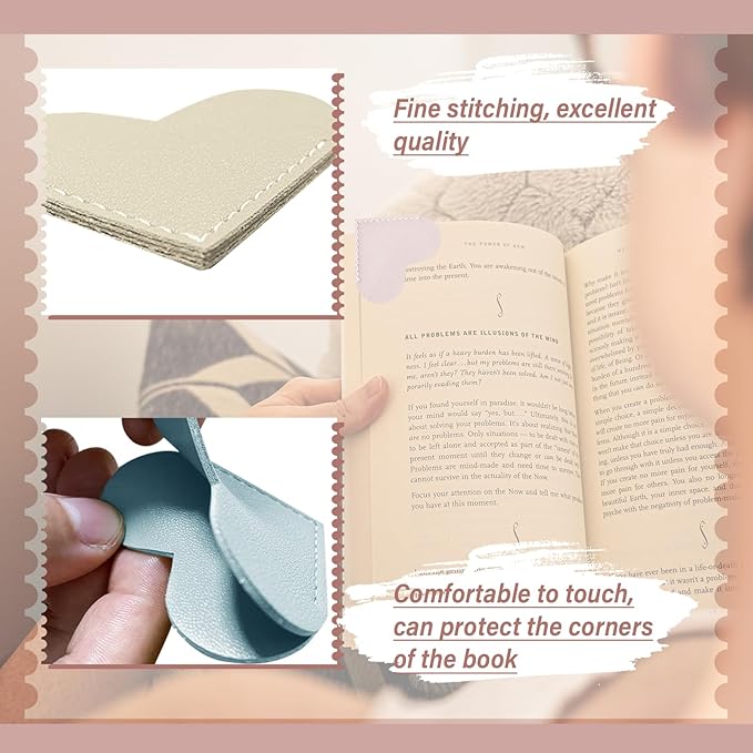 Leather Heart Bookmarks - Winjeto 6 Pieces Cute Corner Page Book Marks for Teachers Students Book Reading Lovers, for School Office Home Supplies (Love（6pcs）)