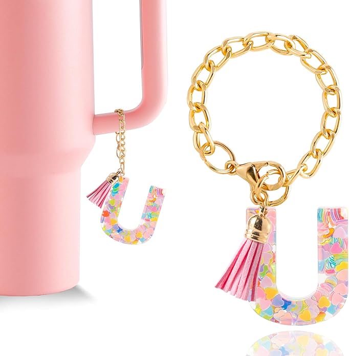 Letter Charm Accessories for Stanley Cup 1 PCS Cute Initial Keychain Handle Charm for Stanley Tumbler for Women