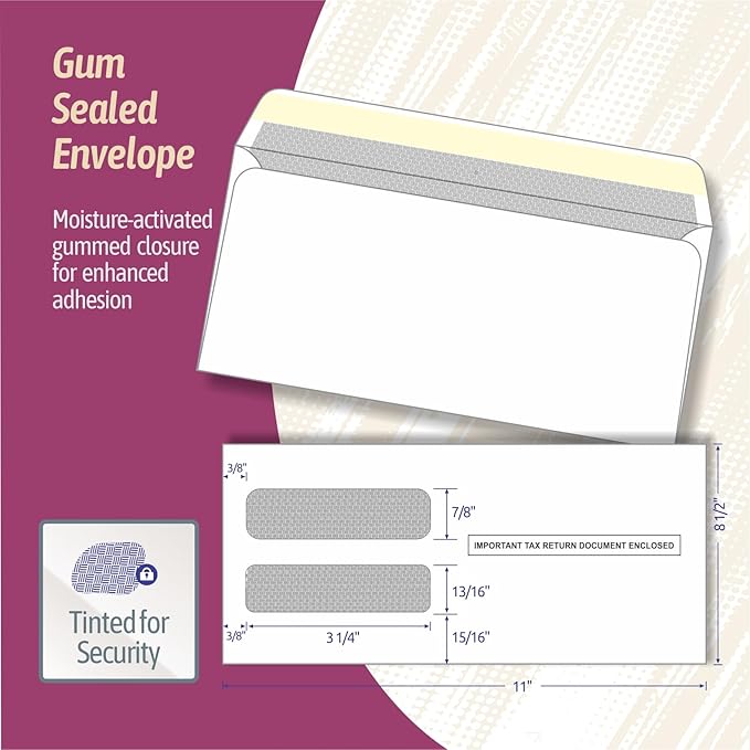 NextDayLabels - W-2 3-Up Employee Tax Forms, Instructions on Back" for 2025, for Laser/Inkjet Printer. Compatible with QuickBooks and Accounting Software ETC. (Pack of 100 Sheets & Envelopes)