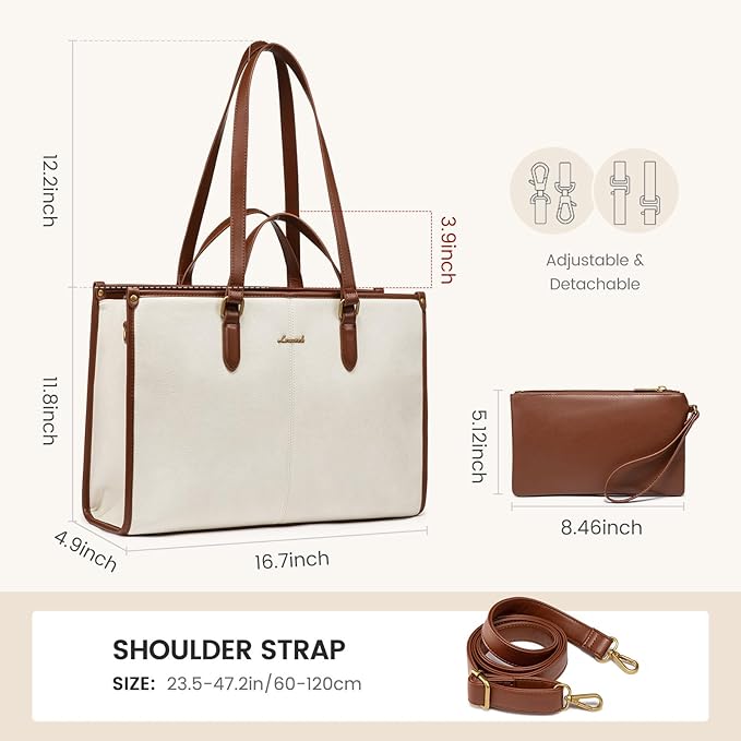 LOVEVOOK Laptop Bag for Women,15.6 inch Work Bags with Clutch, Vintage Leather Laptop Tote Bag,Computer Bag Laptop Purse, Briefcase Tote Bag Shoulder Bag Handbag for Business Office Teacher