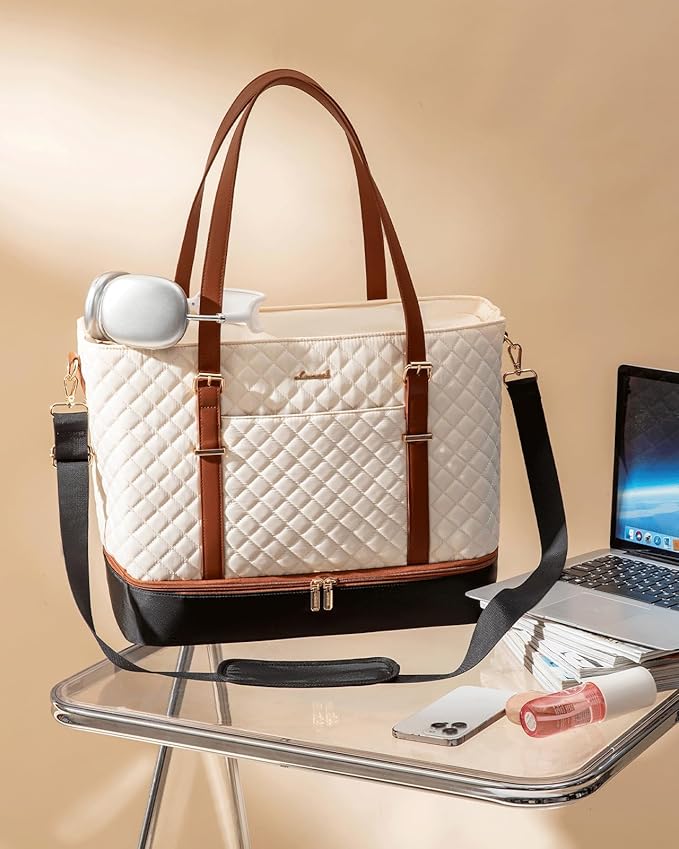 LOVEVOOK Lunch Tote Bag for Women, 15.6 Inch Laptop Work Bag With Lunch Compartment & Large Cup Holder, Lightweight Work Briefcase for Travel, Bussiness, Teacher