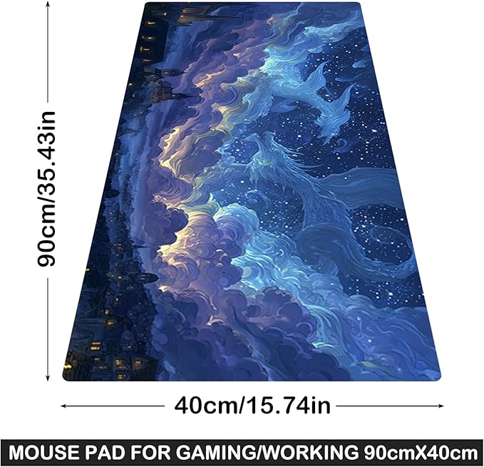 Nuxovilar Professional Large Mouse Pad & Computer Game Mouse Mat (35.4x15.7IN, Dreamy Blue Nebula Art) (90 * 40cm Dreamy Blue Nebula)
