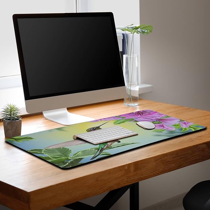 Large Gaming Mouse Pads Hummingbird Desk Mats, Mouse?Mat XXL Desktop Mat, Desktop Mouse Pad Non-Slip Rubber Base Waterproof with Stitched Edges, 35.4 X 15.7 inch for Work/Game/Office/Home