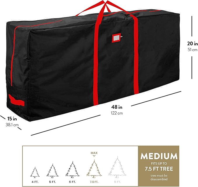 Zober Christmas Tree Storage Bag - Fits 7.5 Ft Artificial Trees - Tear Proof 600D Oxford Fabric Waterproof Christmas Tree Bag For Storage Box For Xmas - Strong, Durable Handles - Card Slot - Black