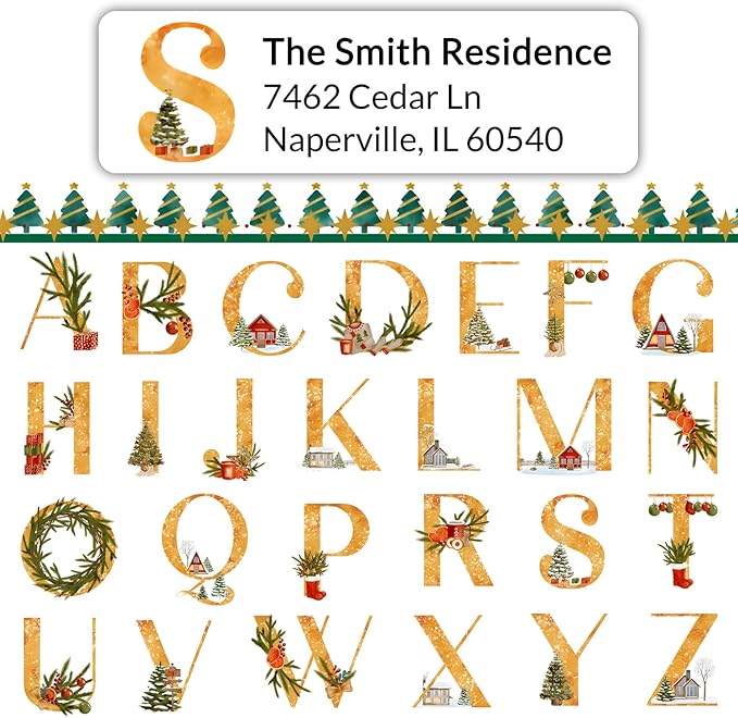 Personalized Christmas Address Labels - Custom Address Labels with Monogram (Champagne Wishes)