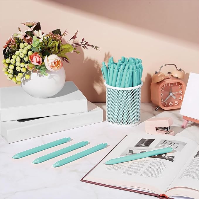Teling 100 Pcs Ballpoint Pens Retractable Comfortable Cute Stylish Writing Pens in Medium Point 1.0 mm for Office Supplies(Light Blue)