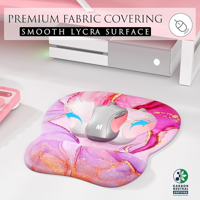 MROCO Ergonomic Mouse Pad with Gel Wrist Rest, Comfortable Mousepad with Smooth Wrist Support Surface and Non-Slip PU Base for Pain Relief, Computer, Laptop, Office & Home, 9.4 x 8.1 in, Pink Marble