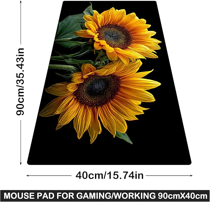 Nuxovilar Professional Large Mouse Pad & Computer Game Mouse Mat (35.4x15.7IN, Bright Sunflower Bouquet Art) (90 * 40cm Sunflower Bouquet)