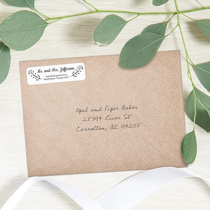 Modern Black and White Rolled Address Labels / 250 Personalized Return Address Labels/Designer Address Stickers in Elegant Plastic Dispenser