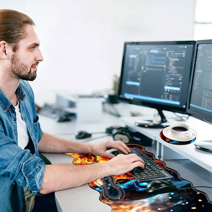 Large Mouse Pad and Keyboard Wrist Rest, Desk Pad for Keyboard and Mouse, 4-in-1 Large Gaming Mouse Pad with Wrist Support, Desk Mat for Home Office Study Game-Flaming Skull