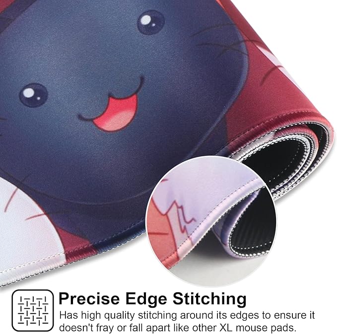 Large Gaming Mouse Pad with Stitched Edges,[27.5x11.8In] Extended Mouse Pad with Non-Slip Natural Rubber Base for Gamer/Desktop/Office/Home (70x30 Cat)