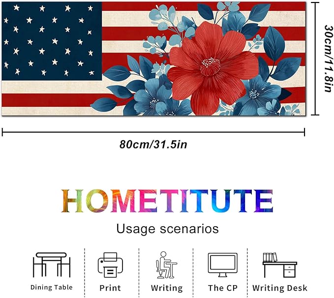 Mouse Pad 31.5 x 11.8 Inch American Flag Floral Desk Mat XL Large Extended Keyboard Mat Computer Desk Pad Non Slip Waterproof Mouse Pads Gaming Office Accessories