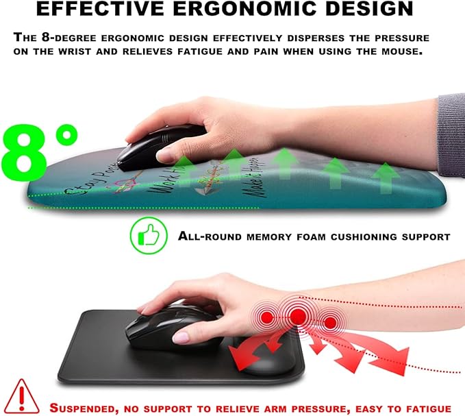 Mouse Pad Wrist Support, Ergonomic Mouse Pad with Massage Dot, Comfortable Computer Mouse Pad for Laptop, Wrist Rest Pain Relief Mousepad with Non-Slip PU Base for Office & Home, 12 x 8 in