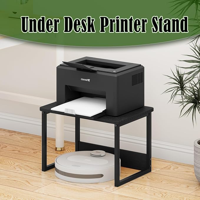MARTY Printer Stand with Storage for Desk, Desktop Printer Stand Shelf Organzier for Home/Office Heavy Duty Printer Riser Under Desk Small Printer Table for Fax Machine Copier Scanner(Black)