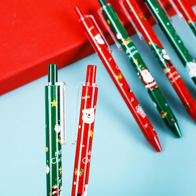 10-Pack Christmas Themed Pens Retractable Gel Pens, Festive Holiday Party Favors, Stocking Stuffers, and School Supplies for Students