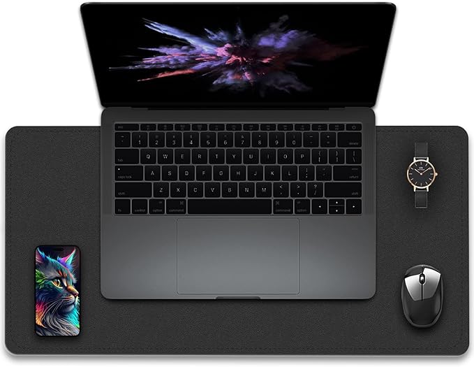 Non-Slip Desk Pad, 24" x 14" Large Mouse Pad, PU Leather Desk Mat with Suede, Laptop Desk Pad, Waterproof Keyboard Pad, Desk Blotter for Office/Home/Decor (Black)