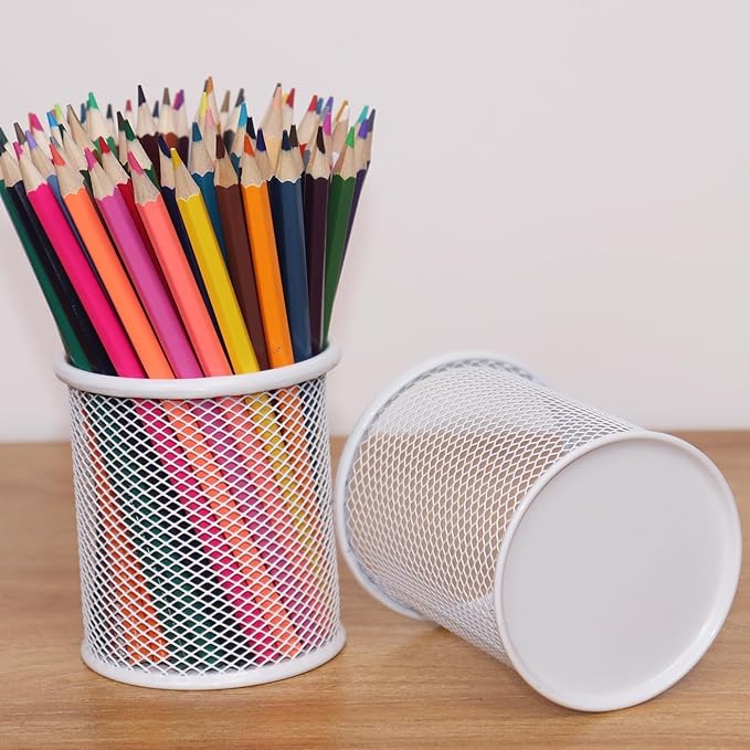 Pen Holder Mesh Pencil Holder Metal Pen Holder Cup Pencil Cup Holder for Desk Office Pen Organizer White, 4 Pack