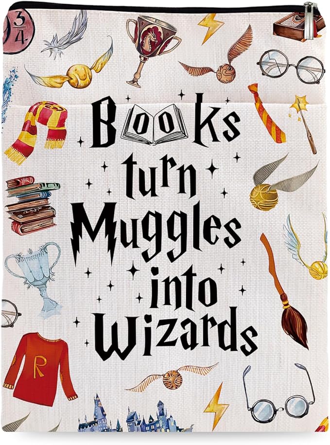 Magic Wizard Book Sleeve, Potter Merch Bookish Gift, Wizard Gift Book Covers Librarian Reader Bibliophile Bookworm Reading Lover Gift(Books Turn Muggles into Winzards) (Magic Book Sleeve-1109)