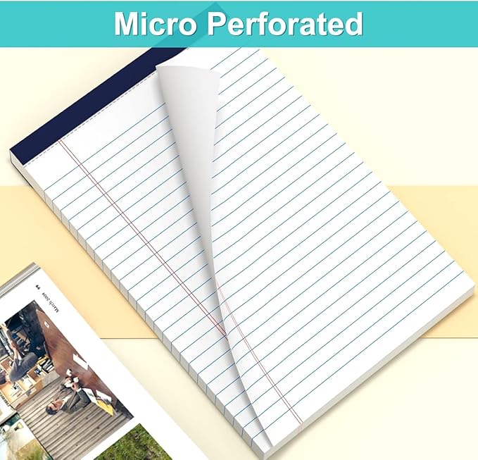 Legal Pads 5" x 8" College Ruled Small Legal Note Pads, 80gsm/21lb White Lined Paper, 30 Sheets per Notepad, 6 Pads per Pack, Perforated To Do List Writing Pads for Versatile Use
