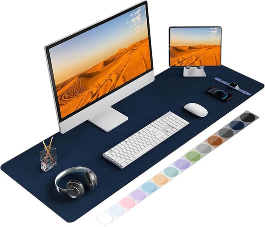 Leather Desk Pad Protector, Mouse Pad, Non-Slip Computer Mat for Desk, PU Leather Office Desk Mat for Home & Office, Waterproof Laptop Desk Blotter for Keyboard and Mouse, Navy (17''X48'')