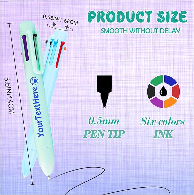 Personalized Multicolor Ballpoint Pen Bulk Custom 6-In-1 Pens with Name Logo Customized Color Pen Boys Girls Teacher Business Gift White_7PC