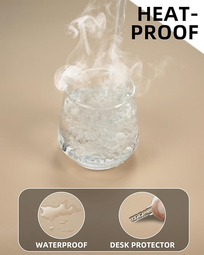 Leather Desk Protector, Large Mouse Pad, Non-Slip, Waterproof PU Leather Blotter Mat, Desk Cover for Office and Home (Beige, 36" x 17")