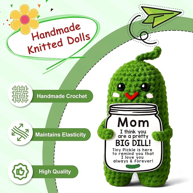MAMAGIFTREE Birthday Gifts Christmas for Mom from Daughter or Son, I Love You Best Mom Ever Gift Funny Crochet Pickle Plush, Cute Handmade Mom Present, Unique Stocking Stuffer for Mama, Mother in Law