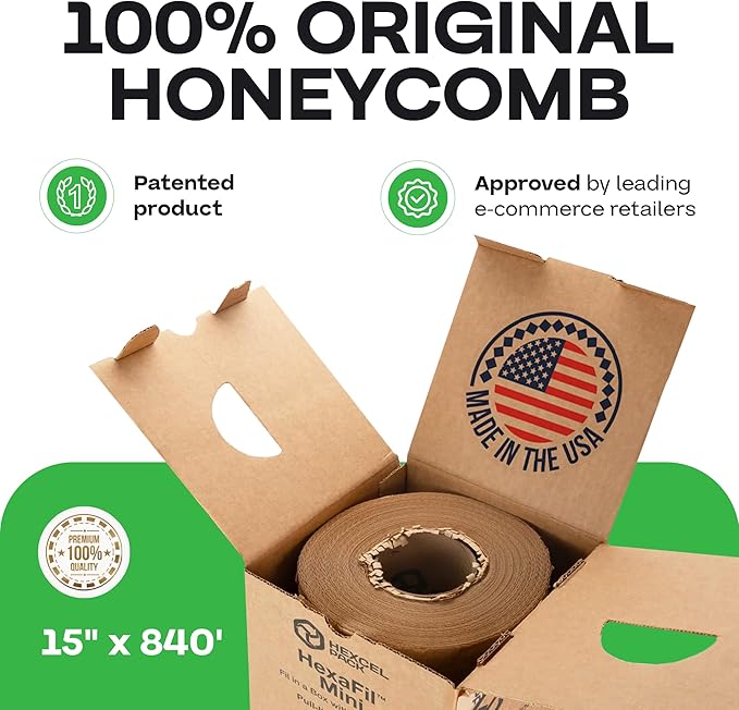 IDL Packaging HexaFil Honeycomb Packing Kraft Paper 15" x 10080" (840ft) in Self-Dispensed Box - Patented Cushioning Box Filler for Void Filling, Moving, Shipping - Alternative to Bubble Plastic