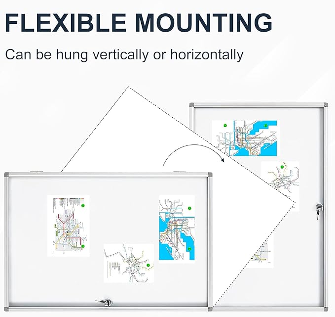 Lockable Magnetic Enclosed 36x24 inches Dry-Erase whiteboard, Tamper-Resistant Wall-Mounted Display whiteboard, Aluminum-Framed Window whiteboard (White)
