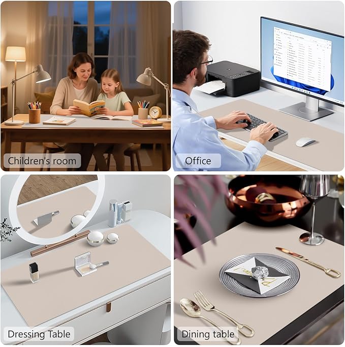 Leather Desk Mat, 31.5"×15.7" Desk Matt for Desktop, Waterproof Keyboard Pad, Computer Mats for Desktop, Large Mouse Pad, Non-Slip Computer Mat for Office Home - Cream Powder