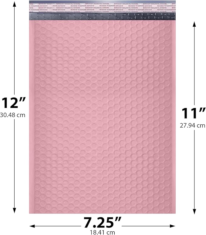 Light Pink Poly Bubble Mailers 7.25x12 inch #1 | Self Seal Padded Envelopes | Cushioned Bubble Mailer | Usable Size 7.25x11 | WaterProof | Lightweight mailing Shipping Bags | 200 Pack Bulk