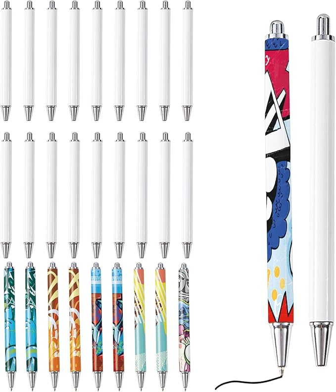 30 Pack Sublimation Pens Blank With Shrink Wrap, No Clip Heat Transfer Sublimation Ballpoint Pen, White Aluminum Personalized Customized Pen for DIY Office School Stationery Supplies