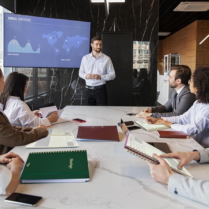 Meeting Notebook for Work Organization - Work Planner Notebook with Action Items, Agenda Planner for Note Taking, 160 Pages (6.9" X 9.9") Project Organizer for Men & Women - Dark Green