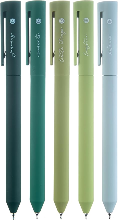DIVERSEBEE Gel Ink Pens Assorted Colors, 0.5 mm Fine Point, Bible Pens No Bleed Through with Cute Fine Tip, Bible Study Journaling Supplies Set, 5 Pack (Green)