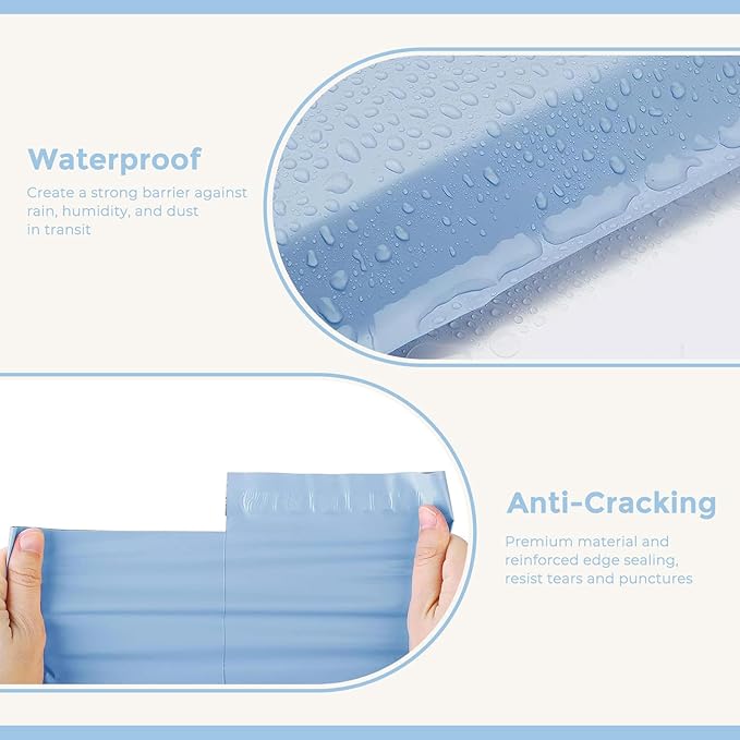 Metronic Poly Mailers 14.5x19 400pcs, Large Shipping Bags for Clothes Bulk, Self-Seal Mailers Poly Bags Shipping Envelopes for Small Business, Waterproof Packaging Mailing Bags, Light Blue