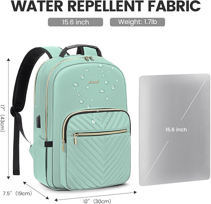 LOVEVOOK Laptop Backpack for Women 15.6 inch,Cute Womens Travel Backpack Purse,Professional Laptop Computer Bag,Waterproof Work Business College Teacher Bags Carry on Backpack with USB Port,Mint Green