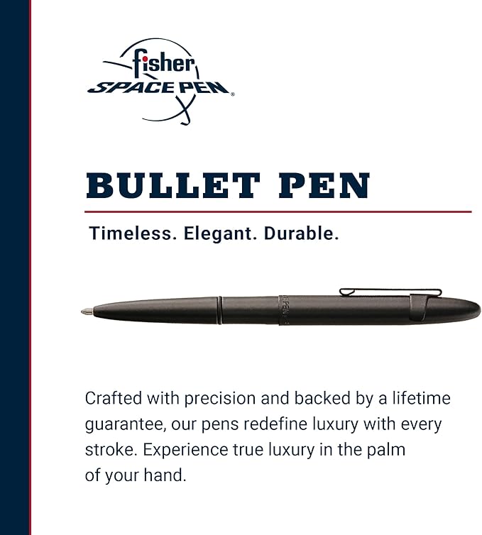 Fisher Space Pen Bullet Pen, Ballpoint, Black Ink, Matte Black, Pocket Clip, Gift Box, Made in the USA