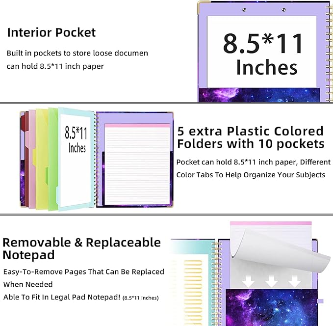 Lateefah Clipboard with Storage, File Folders with Pockets, Nursing Clipboard with Label Stickers and Notepad, Spiral Clip Board with Pen Loop for School, Office Supplies