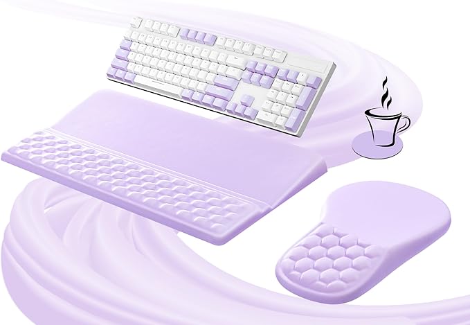 Ospelelf Ergonomic Mouse Pad and Keyboard Stand Wrist Rest Set, Memory Foam Comfort, Pain Relief for Typing, Office Desk Accessories, Purple