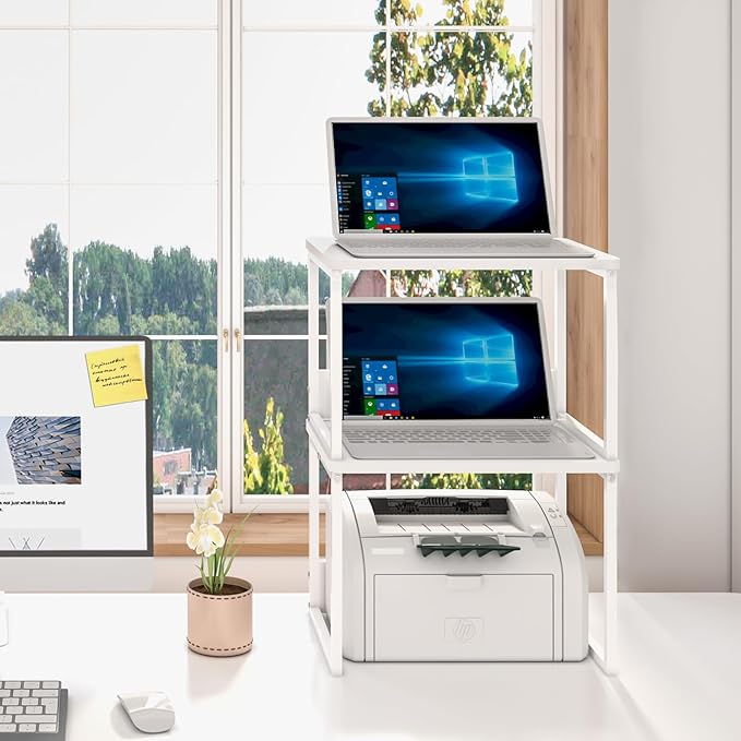 MARTY Desktop Printer Stand 2 Pack Printer Stand with Storage for Desk, Printer Shelf Desk Organzier for Home/Office Printer Riser Under Desk Small Table for Printer Fax Machine Scanner(White)